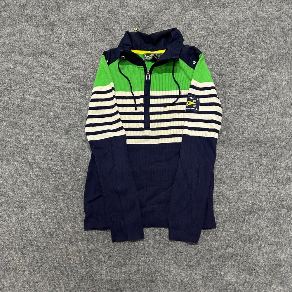 Lauren Active Ralph Lauren Sweater Womens S Navy Green Striped 1/4 Zip Ribbed